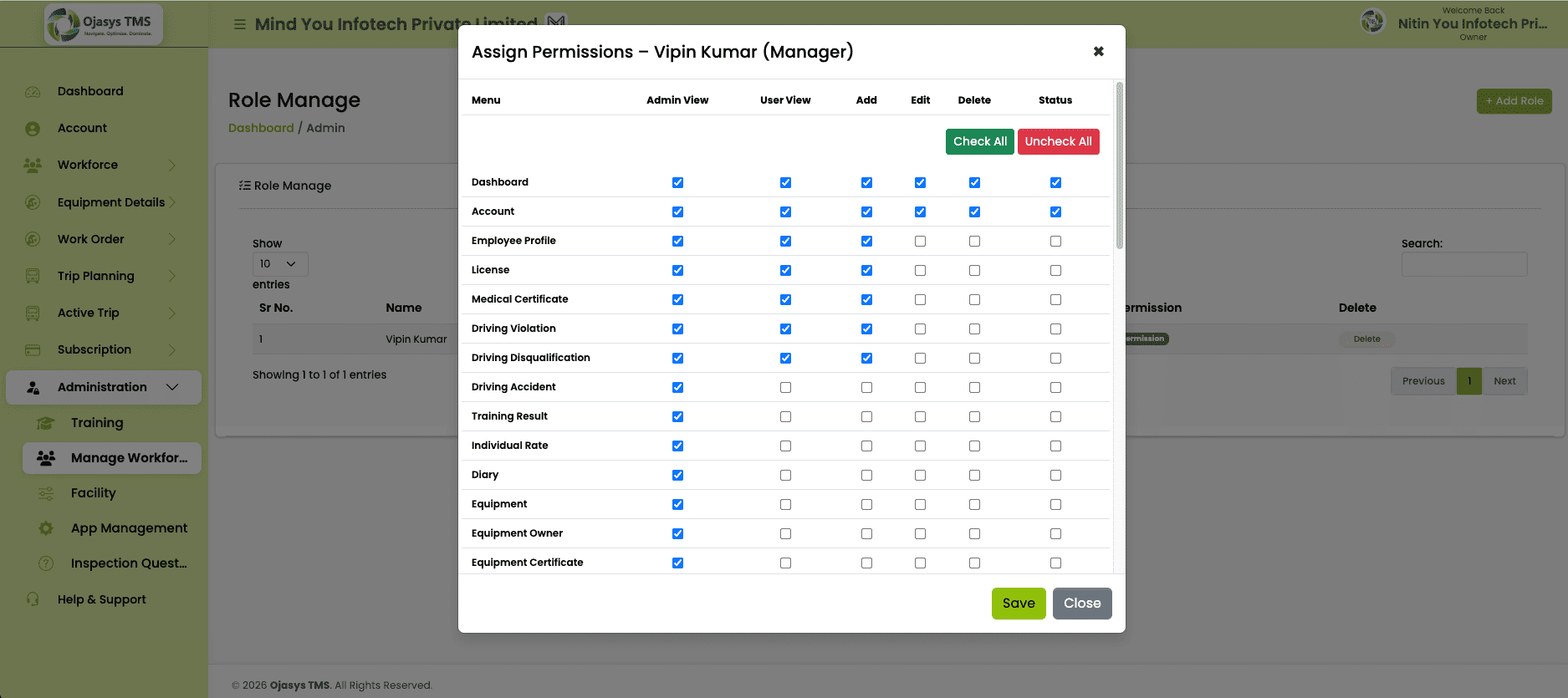 Ojasys User Role and Access Management